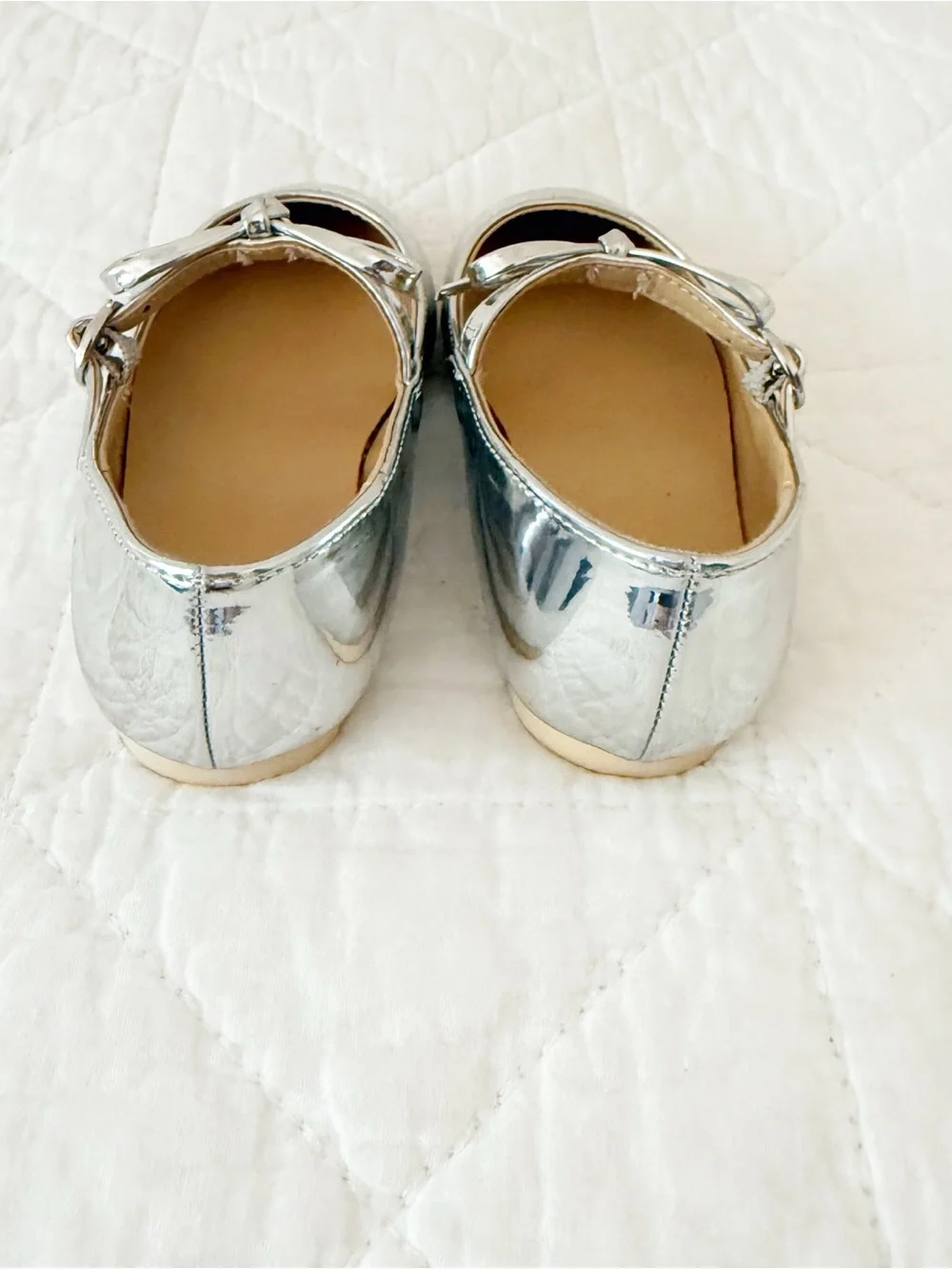 Janie and Jack Girls’ Metallic Silver Bow Ballet Flats 9